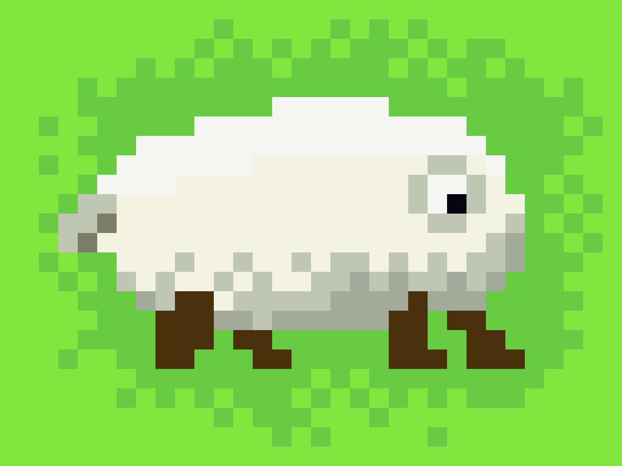 A pixel art image of a sheep whose head is part of their body.